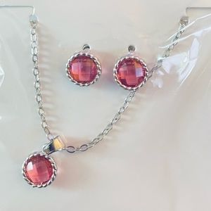 EFFY round Pink fashion JEWELRY SET stud EARRINGS and NECKLACE w/ PENDANT